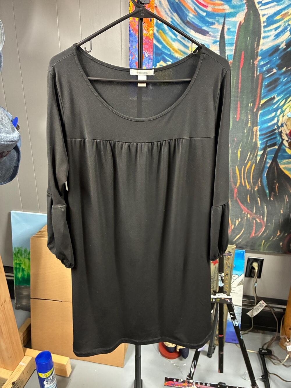 Black Dressbarn Dress XL | Flowy Empire Waist Dress | 3/4 Sleeve Tunic Dress